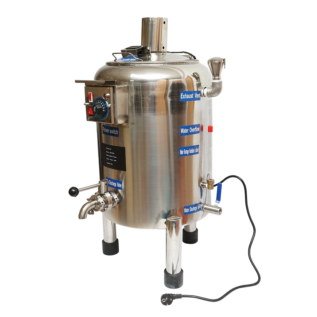 Aparat automat de pasteurizare din inox pentru lapte, sucuri, capacitate 20L, 305x350x300mm